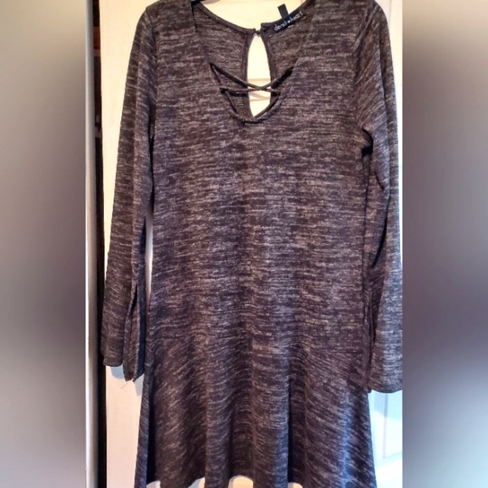 Derek Heart Gray Bell Sleeves Lace Up Neck Whimsigoth Goth Dark Fairy Y2K Large